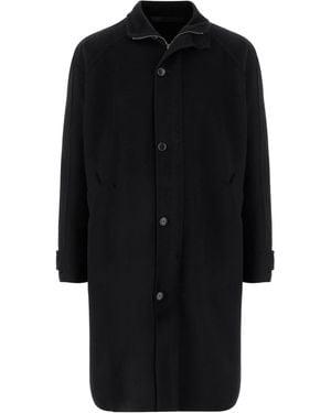 Giorgio Armani Cashmere-Blend Button-Fastening Coat - Black