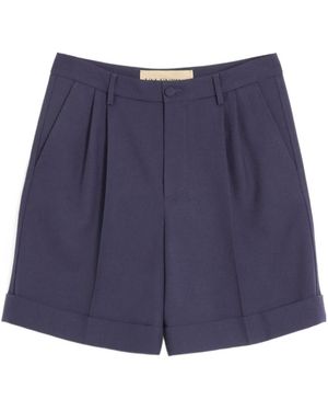Valentino Cuffed Wool Bermuda Shorts - Blue