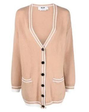 MSGM Contrasting-Trim Knit Cardigan - Natural