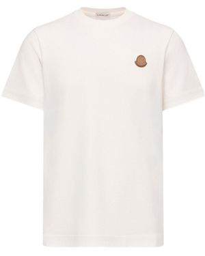 Moncler Double Leather Logo Cotton T-Shirt - White