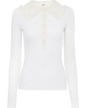 Chloé Lace-Collar Long-Sleeve Shirt - White