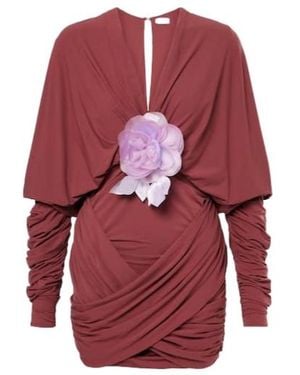 Magda Butrym Draped Floral-Appliqué Jersey Minidress - Red