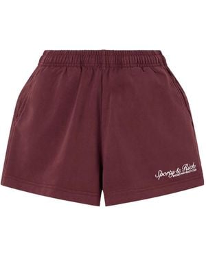 Sporty & Rich Syracuse Logo-Embroidered Cotton-Fleece Shorts