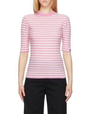 Ganni Striped Cashmere-Wool Top - Pink