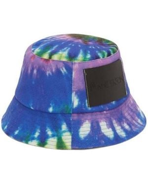 JW Anderson Jw Anderson Tie-Dyed Logo-Patch Bucket Hat - Blue
