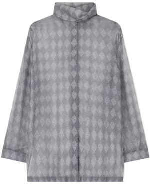 Giorgio Armani Diamond-Print High-Neck Blouse - Grey