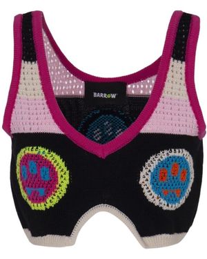 Barrow Crochet-Panelled V-Neck Cropped Top - Pink