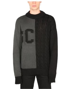 Gcds Logo Intarsia Cable Knit Jumper - Black