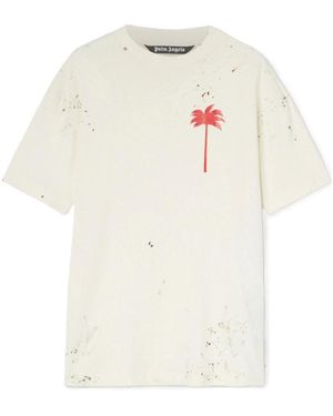 【PALM ANGELS】Broken Farm Tree Short Sleeve T-shirt Palm Angels Broken Palm Print T-Shirt in Yellow for Men | Lyst