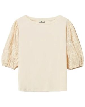 Twinset Embroidered-Sleeve Blouse - Natural