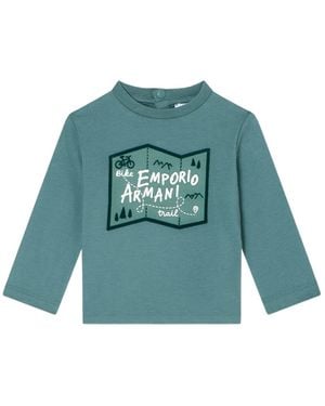Emporio Armani Map-Print Long-Sleeve T-Shirt - Green