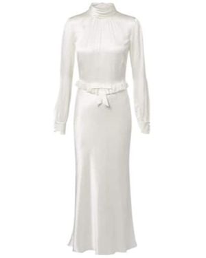 Alessandra Rich Bow-Detail Ruffled Silk Satin Midi Dress - White