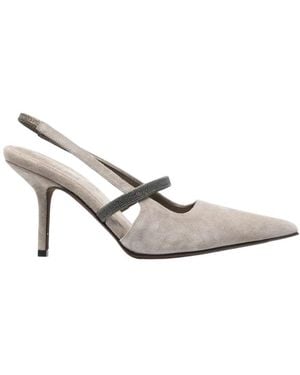 Brunello Cucinelli Pointed Sling-Back Sandal - Gray