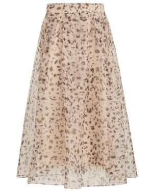 Brunello Cucinelli Lynx Print Silk Organza Pleated Skirt - Natural