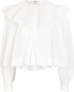 Chloé Ruffled Cotton Blouse - White