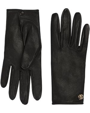 Gucci Leather Gloves With Double G - Black