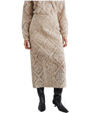 Brunello Cucinelli Argyle-Embroidered Knitted Skirt - Natural