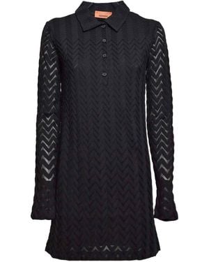 Missoni Button Detailed Long-Sleeved Polo Mini Dress - Blue