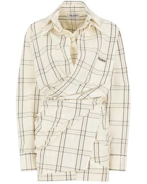 The Attico The Draped Check Shirt - White