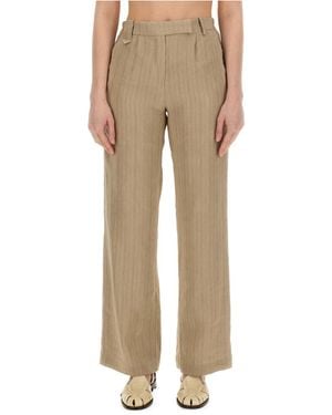 Alysi Herringbone Straight Leg Trousers - Natural