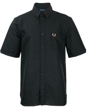 Fred Perry Wheat Ear Pattern Short-Sleeved Shirt - Black