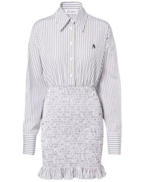 The Attico Striped Ruched Cotton Shirt Dress - White