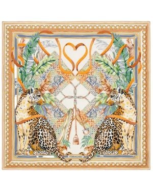 Ferragamo Poised Leopards Print Silk Scarf - White