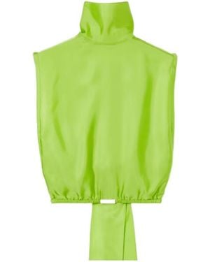Gucci Self-Tie Neck Bow Viscose Twill Top - Green