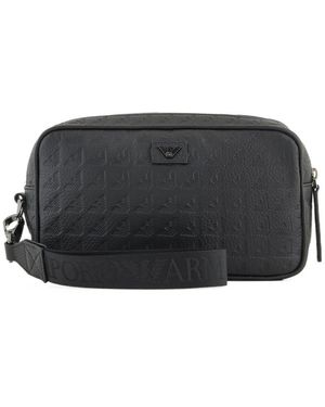 Emporio Armani Logo Plaque Zip-Up Clutch Bag - Black