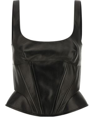 Ermanno Scervino Peplos Square-Neck Leather Top - Black