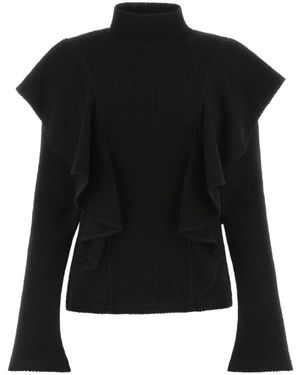Chloé Ruffled Turtleneck Wool Jumper - Black