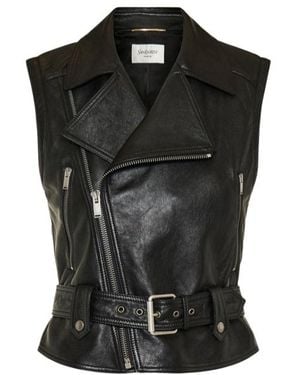 Saint Laurent Collarless Sleeveless Vest - Black