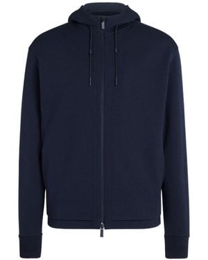 ZEGNA Zip-Up Drawstring Hoodie - Blue