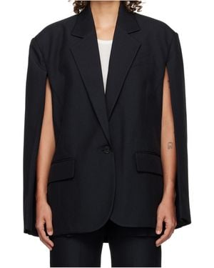 Pushbutton Open Back Cape Suit Jacket - Blue