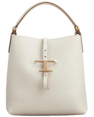 Tod's Mini T Timeless Leather Bucket Bag - White