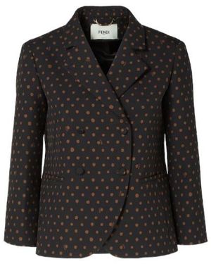 Fendi Double Breasted Falena Dots Printed Jacket - Black