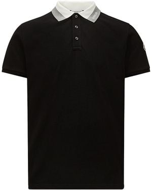 Moncler Logo Embroidered Short Sleeved Polo Shirt - Black
