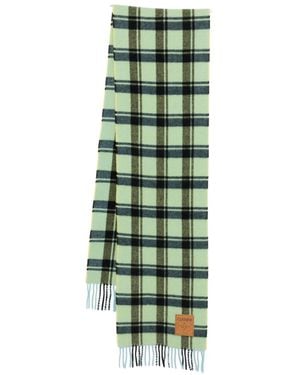 Ganni Logo Patch Checked Fringed Scarf - Green
