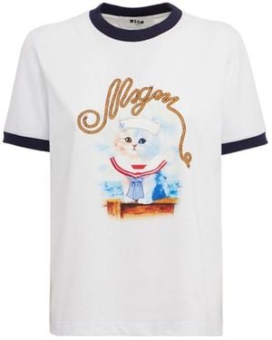 MSGM Printed Cotton T-Shirt - White