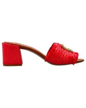 Dolce & Gabbana Woven Logo-Heel Mules - Red