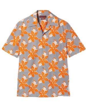 Gucci Printed Short-Sleeve Poplin Shirt - Orange