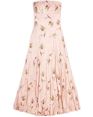 Emilia Wickstead Printed Crinkle-Satin Midi Dress - Pink