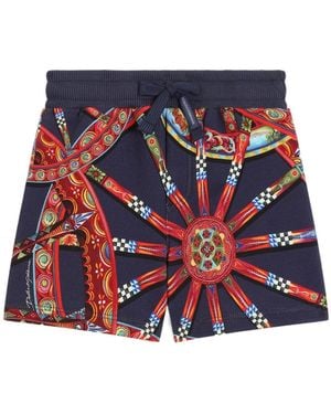 Dolce & Gabbana Carretto-Print Fleece Bermuda Shorts - Red