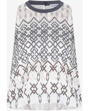 Brunello Cucinelli Geometric-Print Silk Blouse - White