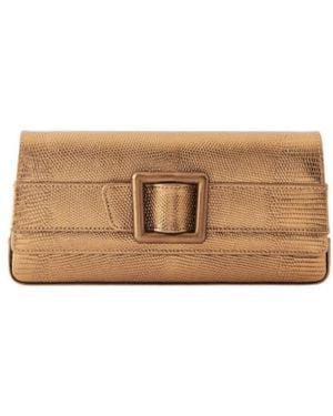 Manolo Blahnik Metallic Lizard-Effect Leather Clutch - Natural