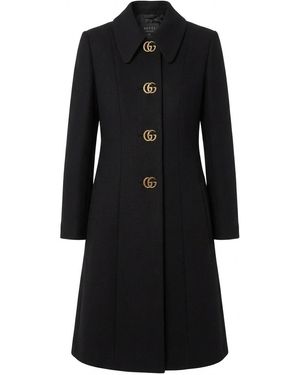 Gucci Wool Natté Coat With Double G Button - Black