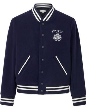 Sporty & Rich Beverly Hills Embroidered Wool Baseball Jacket - Blue
