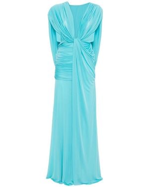 Christopher Esber Bright Ruched Deep V-Neck Maxi Dress - Blue