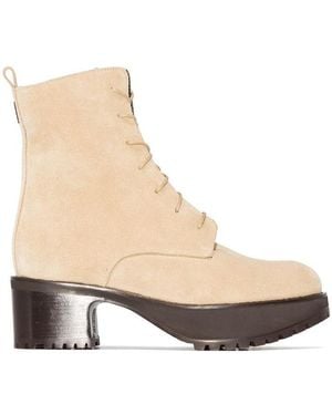 BY FAR Cobain Suede Flatform Boots - Natural