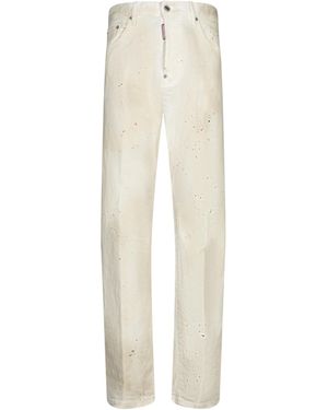 DSquared² Paint Splatter Detailed Wide Leg Jeans - White